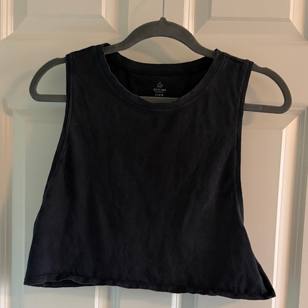 aerie Black Cropped Muscle Tank